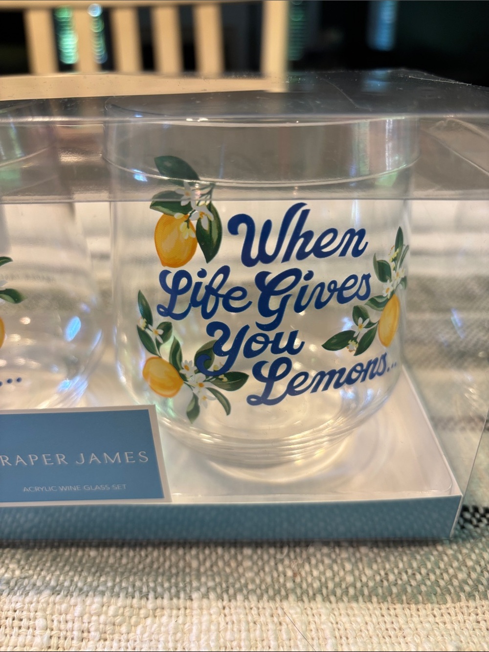 CCO NWT Draper James When Life Gives You Lemons Acrylic Wine Glass Set - Picture 6 of 6